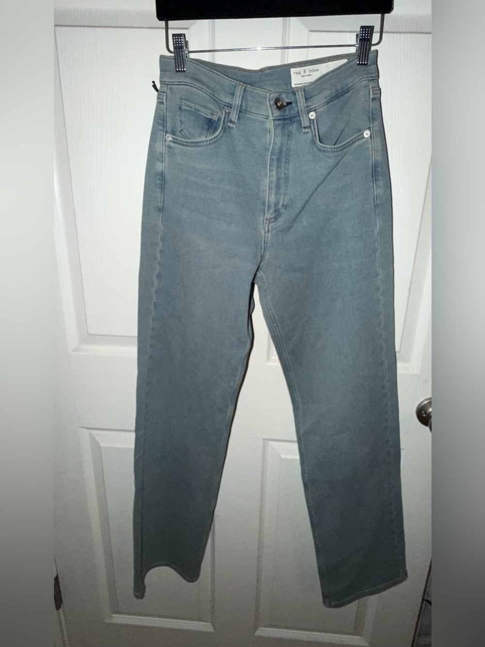rag & bone women’s Slim Straight Jeans in Washed Blue-Grey